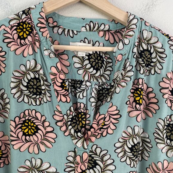 Loft Outlet Womens XL Floral V Neck Blouse Blue Multicolor Shirt Top - Picture 7 of 10